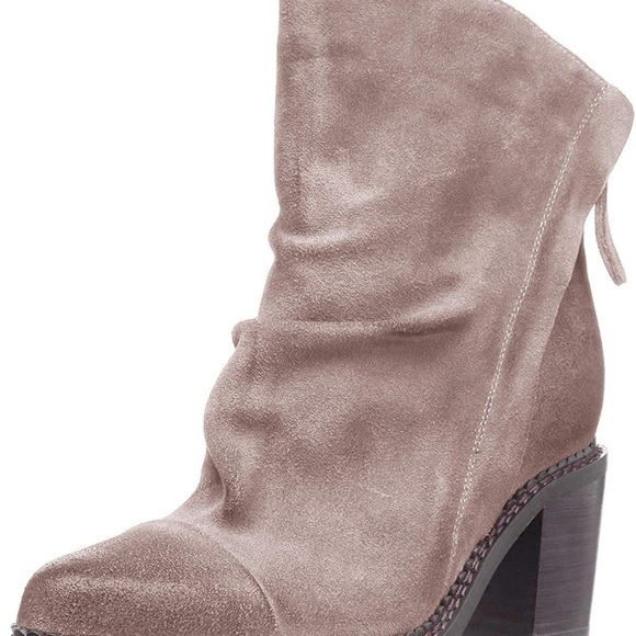 Tan Suede Ankle Boots with Chunky Heel - Picture 2 of 6